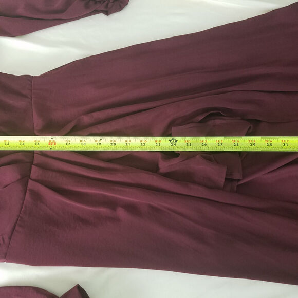 Lush Romper Dress Womens Small Burgundy Bishop Sleeve Cold‎ Shoulder Surplice - Picture 11 of 16